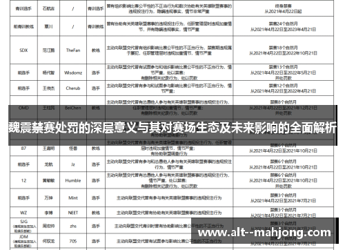 魏震禁赛处罚的深层意义与其对赛场生态及未来影响的全面解析