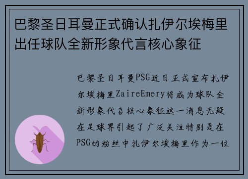 巴黎圣日耳曼正式确认扎伊尔埃梅里出任球队全新形象代言核心象征 巴黎圣日耳曼正式确认扎伊尔埃梅里出任球队全新形象代言核心象征